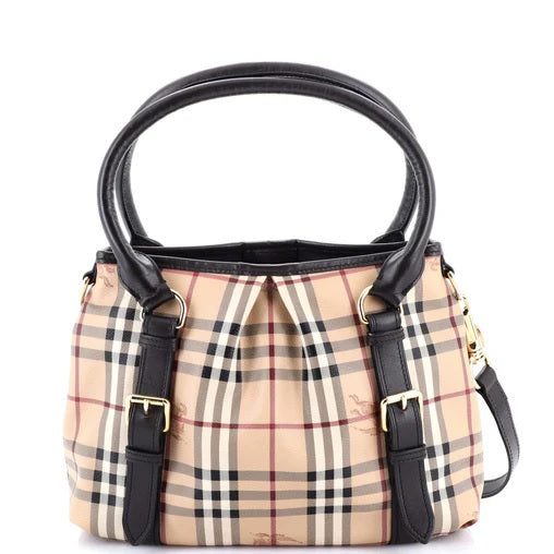 Burberry Northfield Convertible Tote Haymarket Coated Canvas Small
