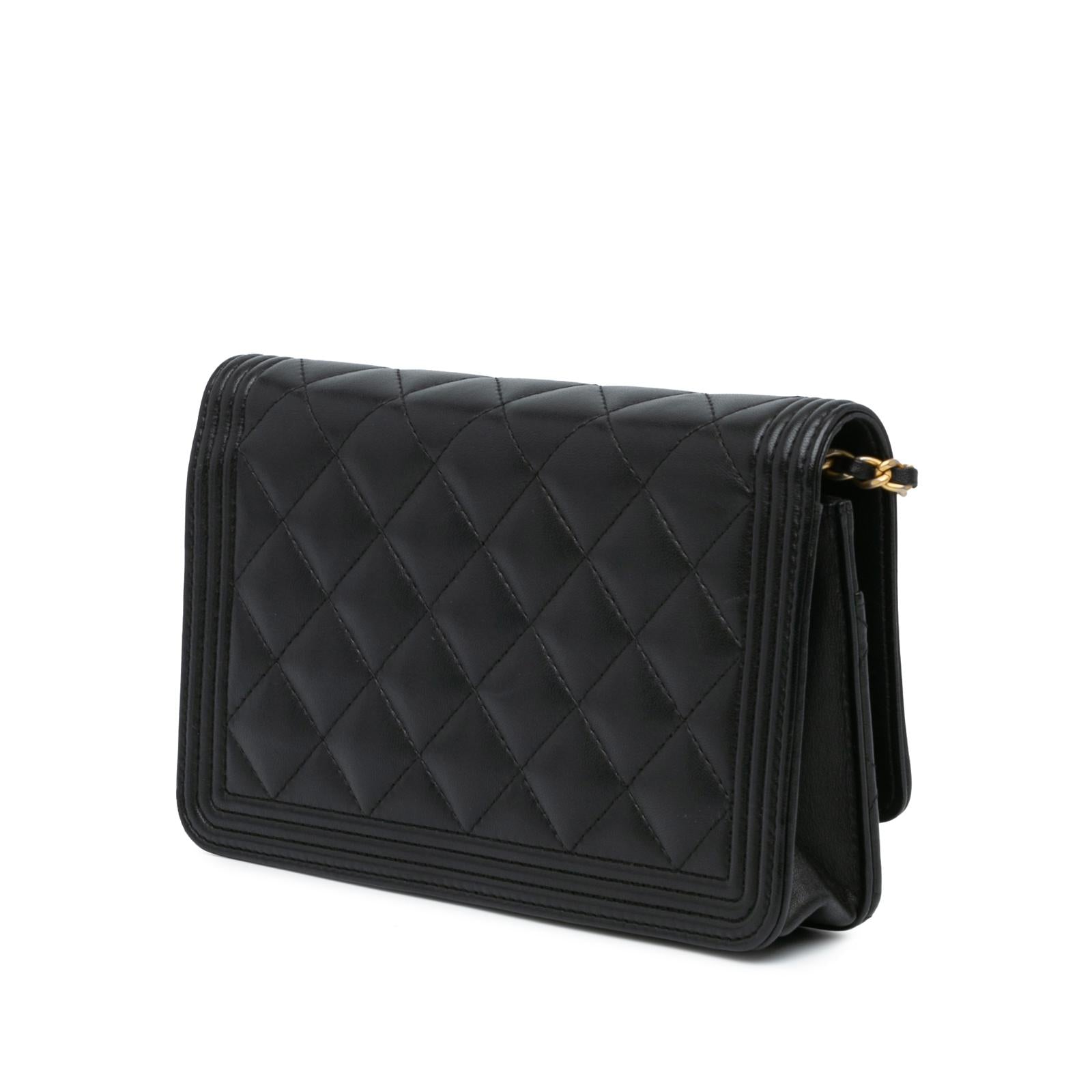 Chanel  Lambskin Quilted Boy Wallet On Chain WOC Black