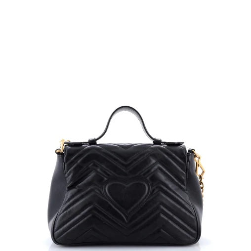 Gucci GG Marmont Top Handle Flap Bag Matelasse Leather Small