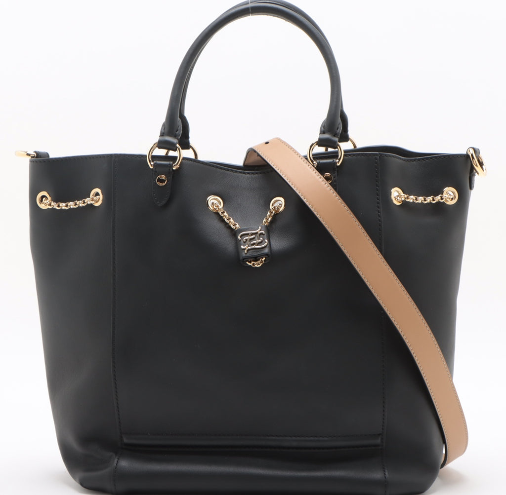 Fendi Leather 2 Way Handbag Black