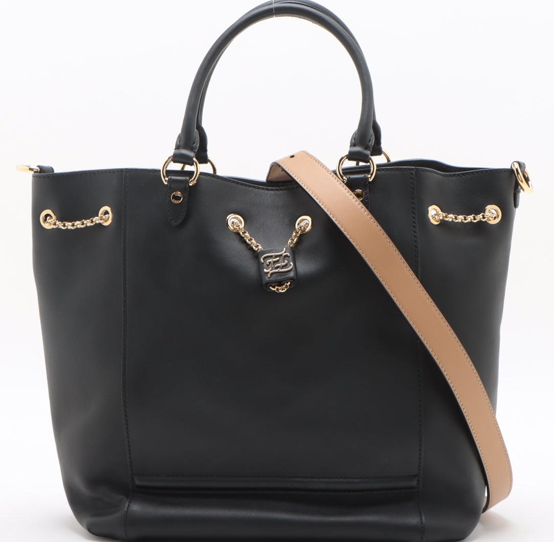 Fendi Leather 2 Way Handbag Black