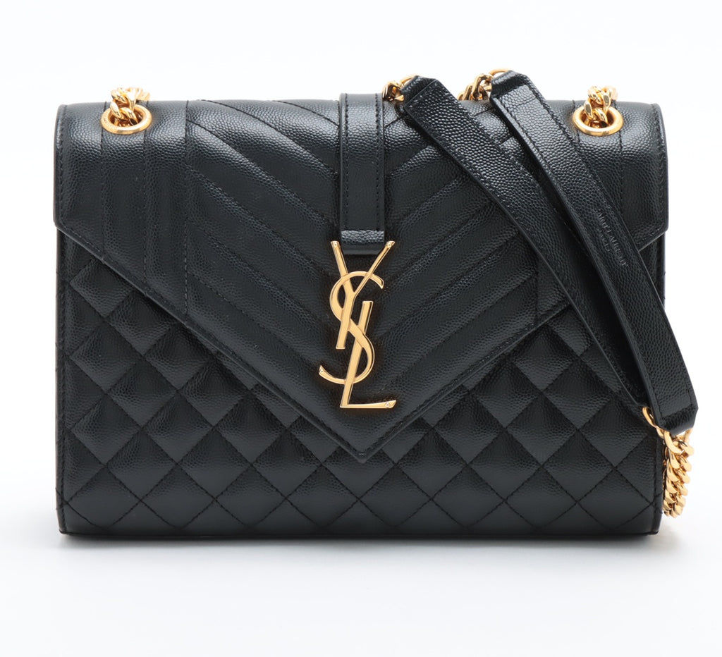 Saint Laurent Paris Envelope Leather Chain Shoulder Bag Black