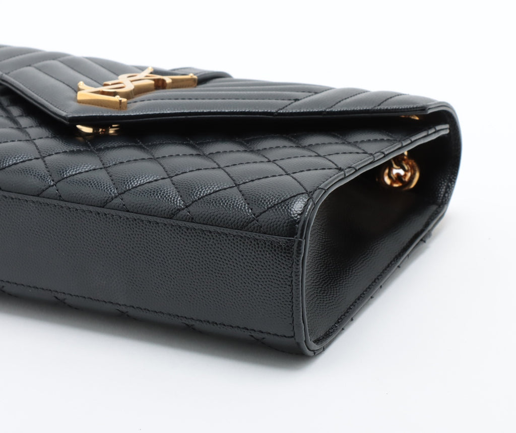 Saint Laurent Paris Envelope Leather Chain Shoulder Bag Black