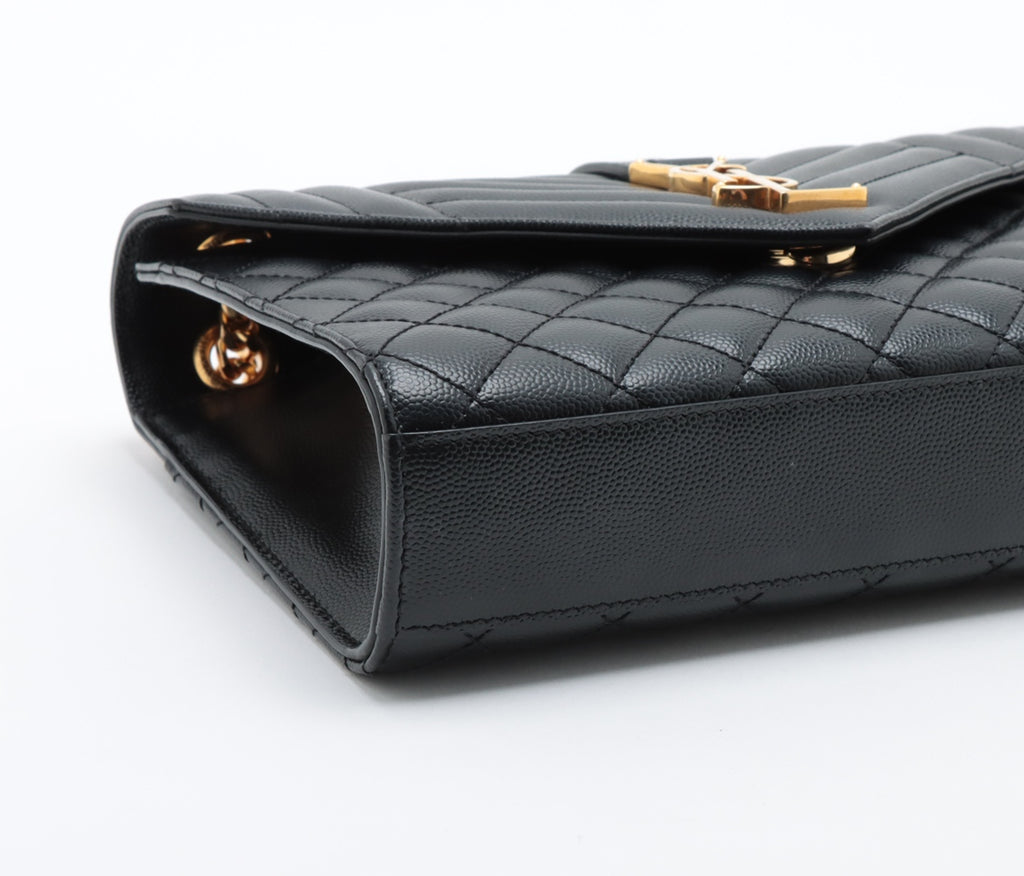 Saint Laurent Paris Envelope Leather Chain Shoulder Bag Black