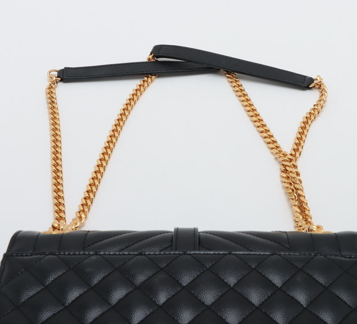 Saint Laurent Paris Envelope Leather Chain Shoulder Bag Black
