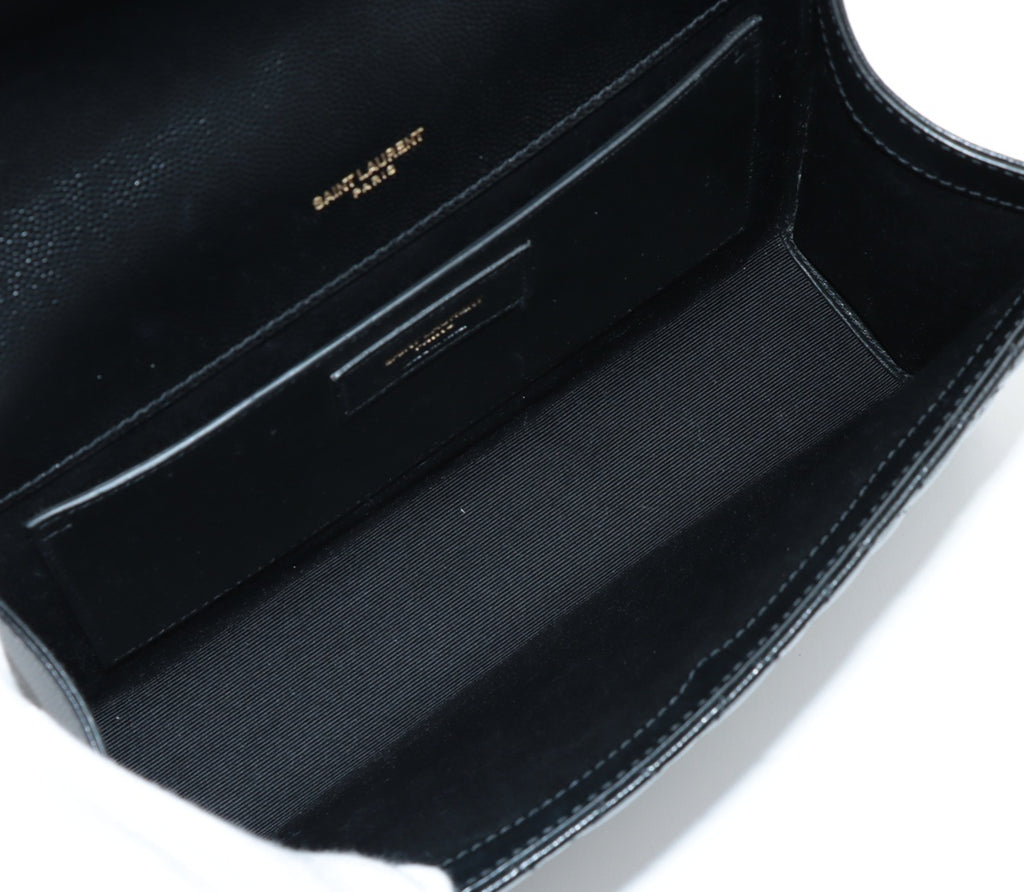 Saint Laurent Paris Envelope Leather Chain Shoulder Bag Black