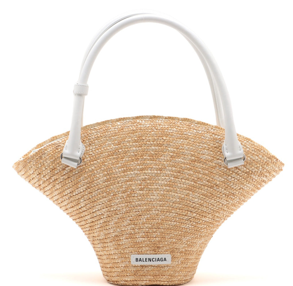 Balenciaga Straw & leather Straw bag White
