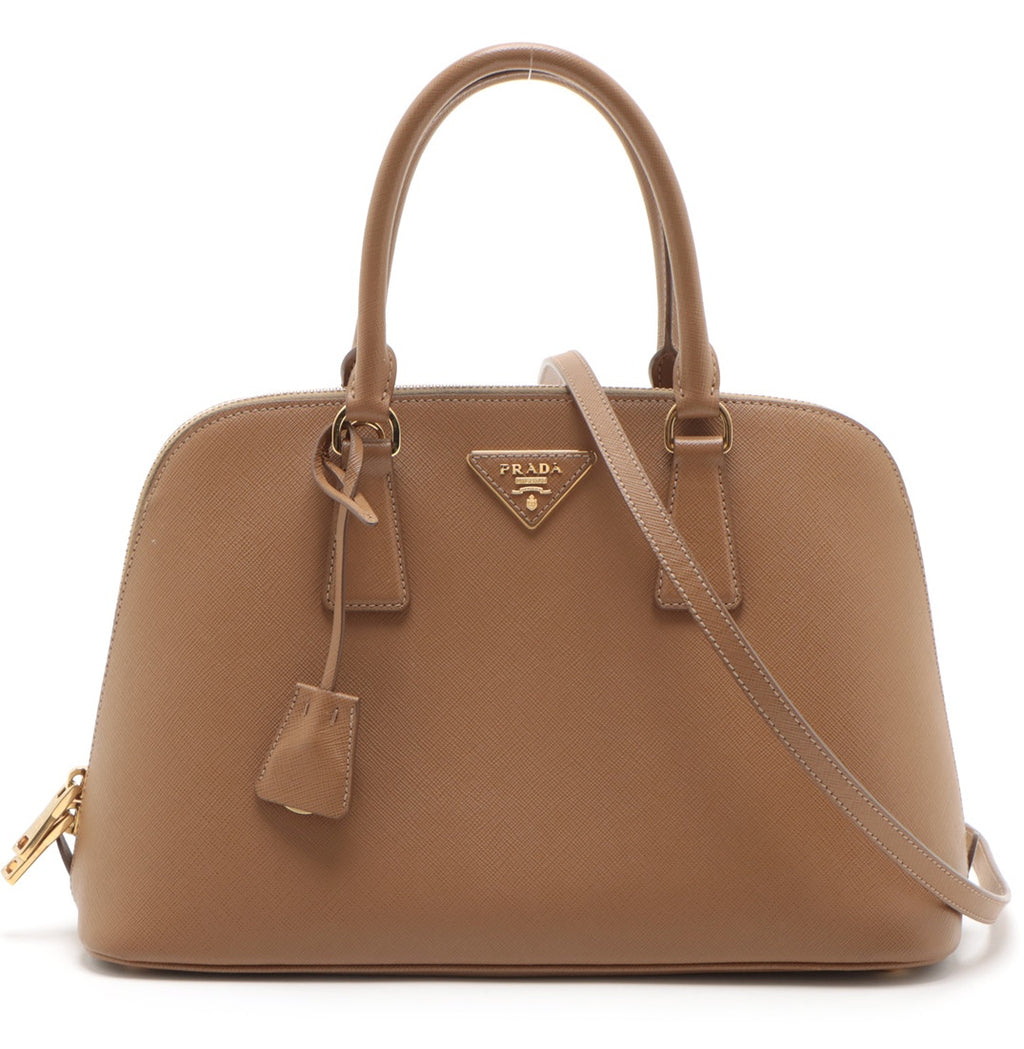Prada Saffiano Lux 2 Way Handbag Brown