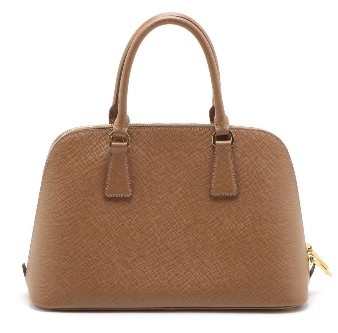 Prada Saffiano Lux 2 Way Handbag Brown
