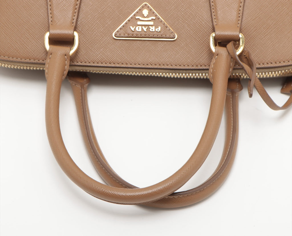 Prada Saffiano Lux 2 Way Handbag Brown