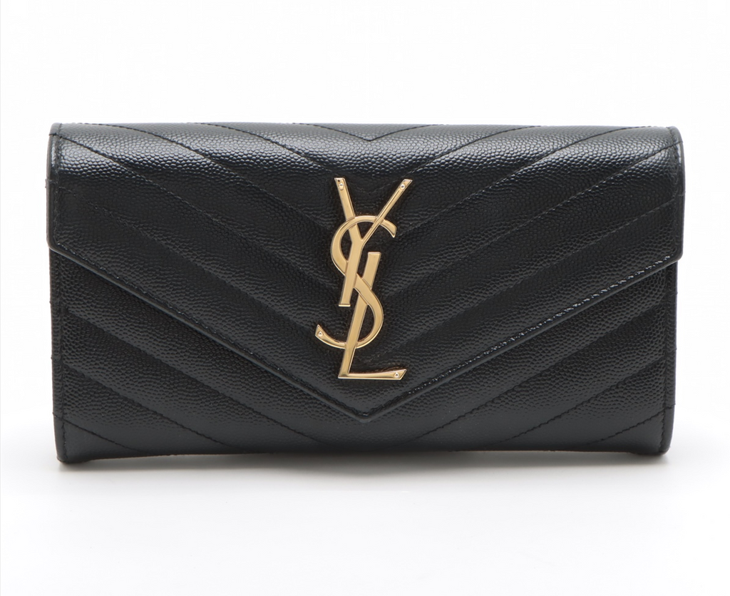 Saint Laurent V Stitch Leather Wallet Black