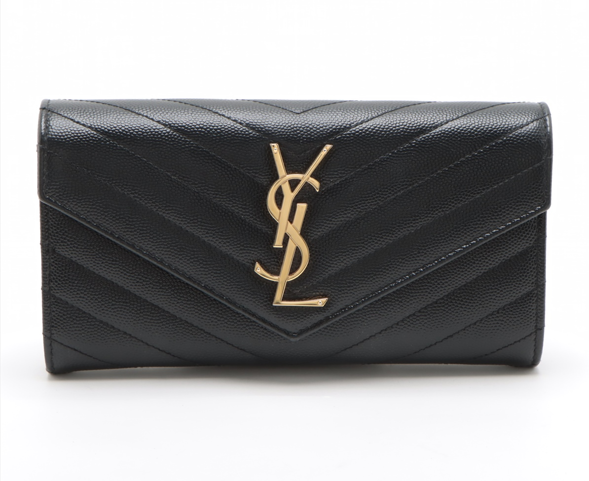 Saint Laurent V Stitch Leather Wallet Black