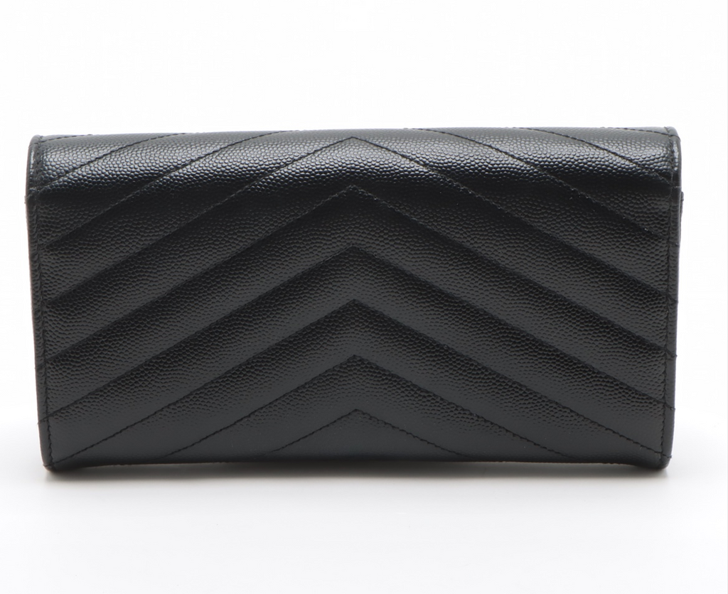 Saint Laurent V Stitch Leather Wallet Black