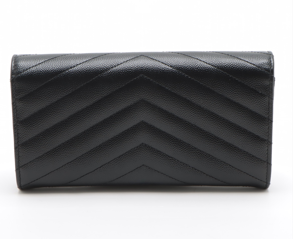 Saint Laurent V Stitch Leather Wallet Black