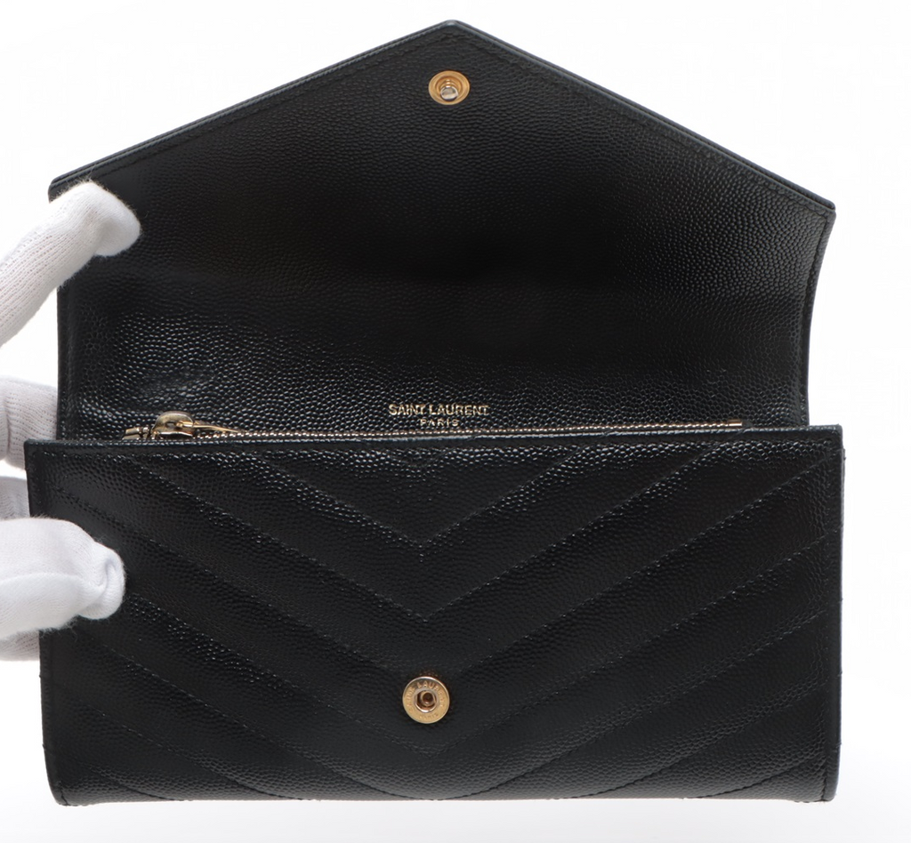 Saint Laurent V Stitch Leather Wallet Black