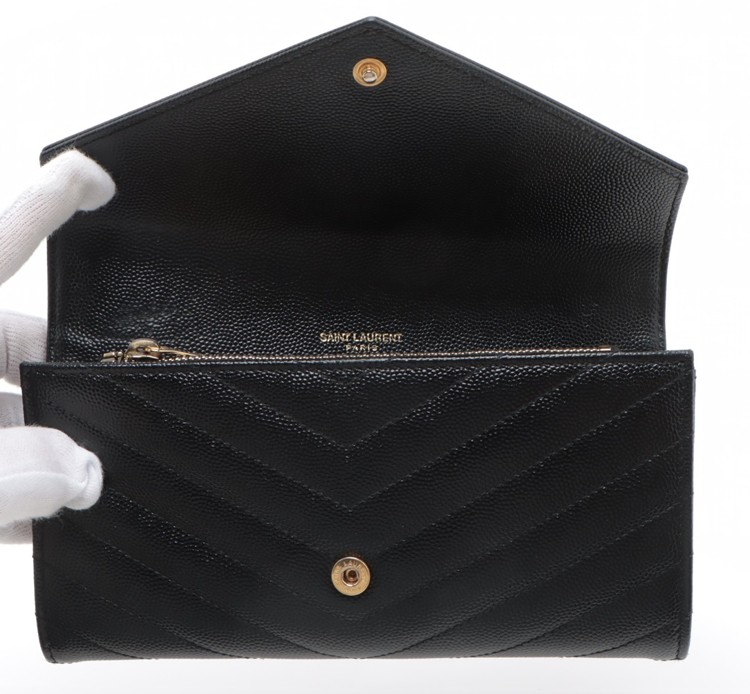 Saint Laurent V Stitch Leather Wallet Black