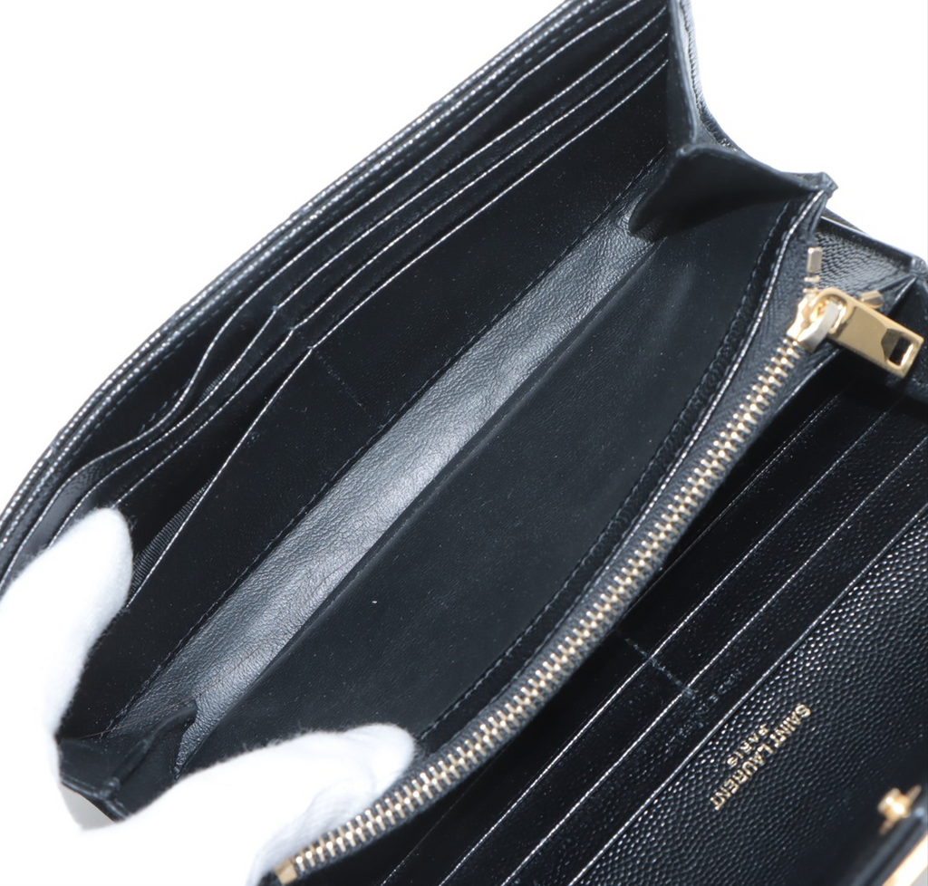 Saint Laurent V Stitch Leather Wallet Black