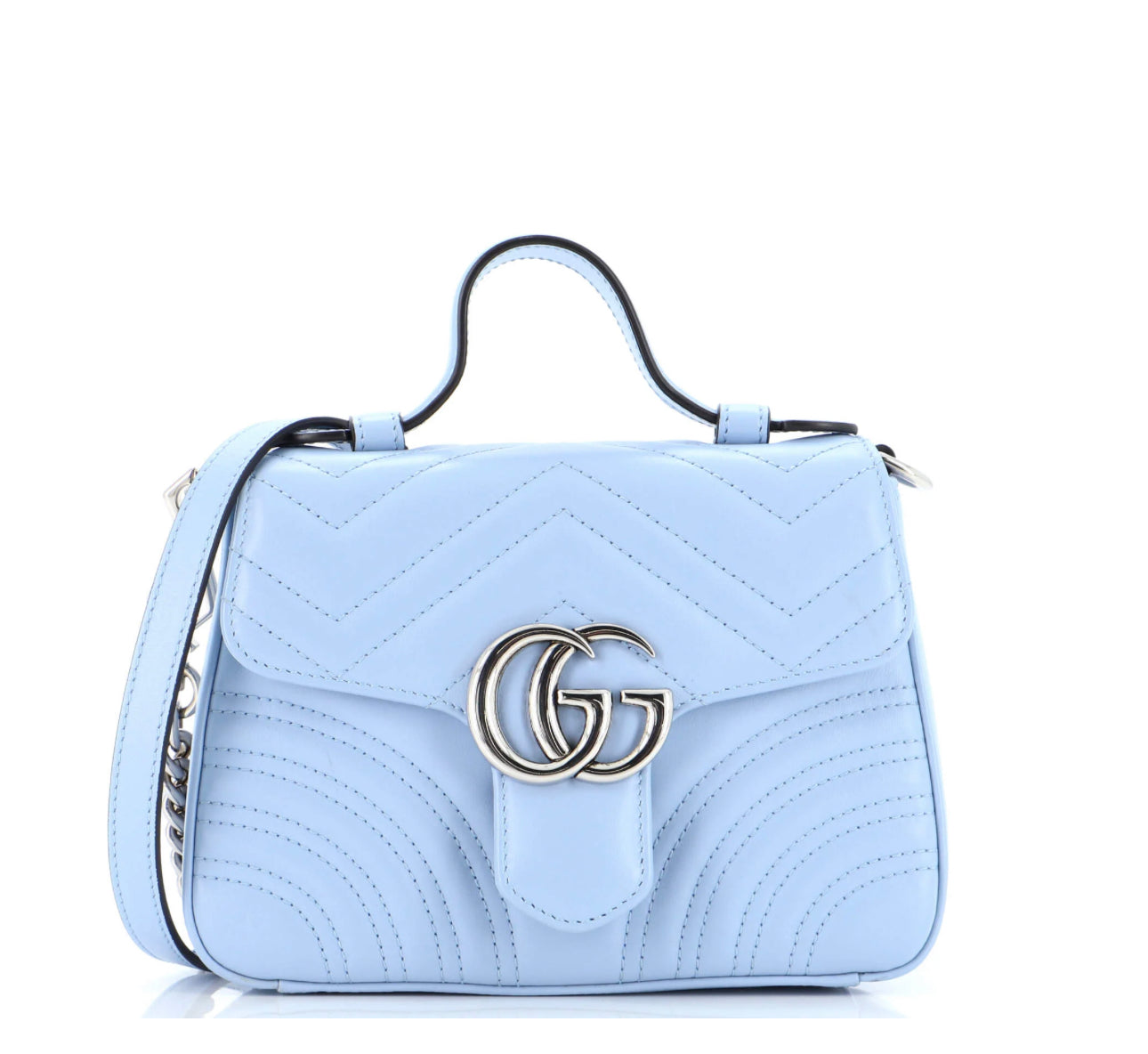 Gucci GG Marmont Top Handle Flap Bag Matelasse Leather Mini