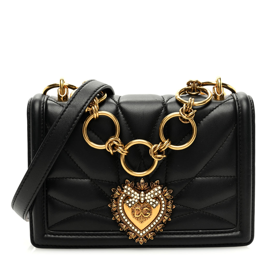 DOLCE GABBANA Lambskin Mini Devotion Crossbody Bag Black