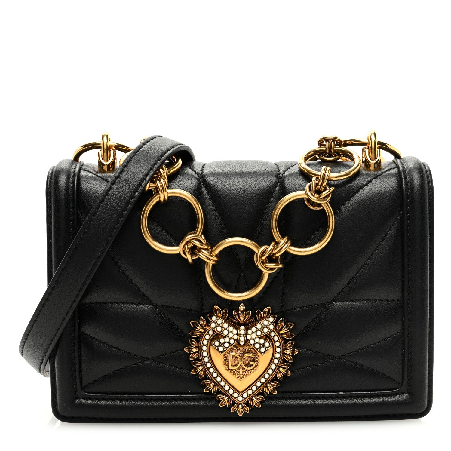 DOLCE GABBANA Lambskin Mini Devotion Crossbody Bag Black