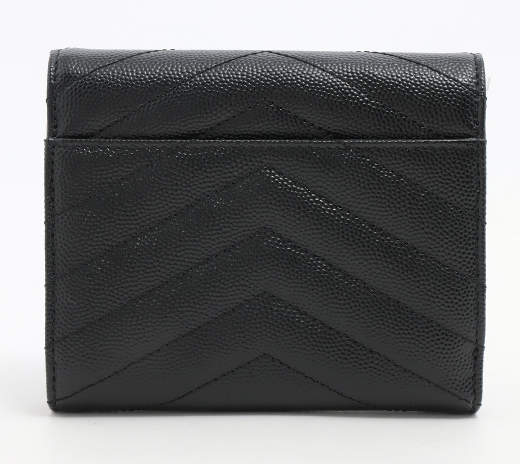 Saint Laurent Paris YSL line V Stitch Black Compact Wallet Leather
