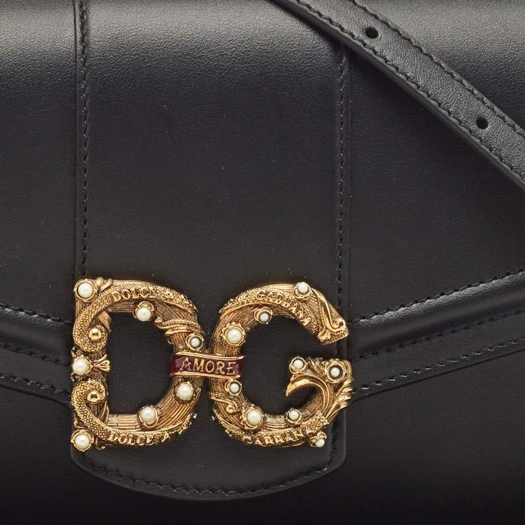 New Dolce & Gabbana Dolce & Gabbana Black Leather DG Amore Clutch Bag
