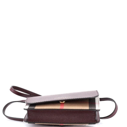 Burberry Hampshire Wallet on Strap Leather and House Check Canvas