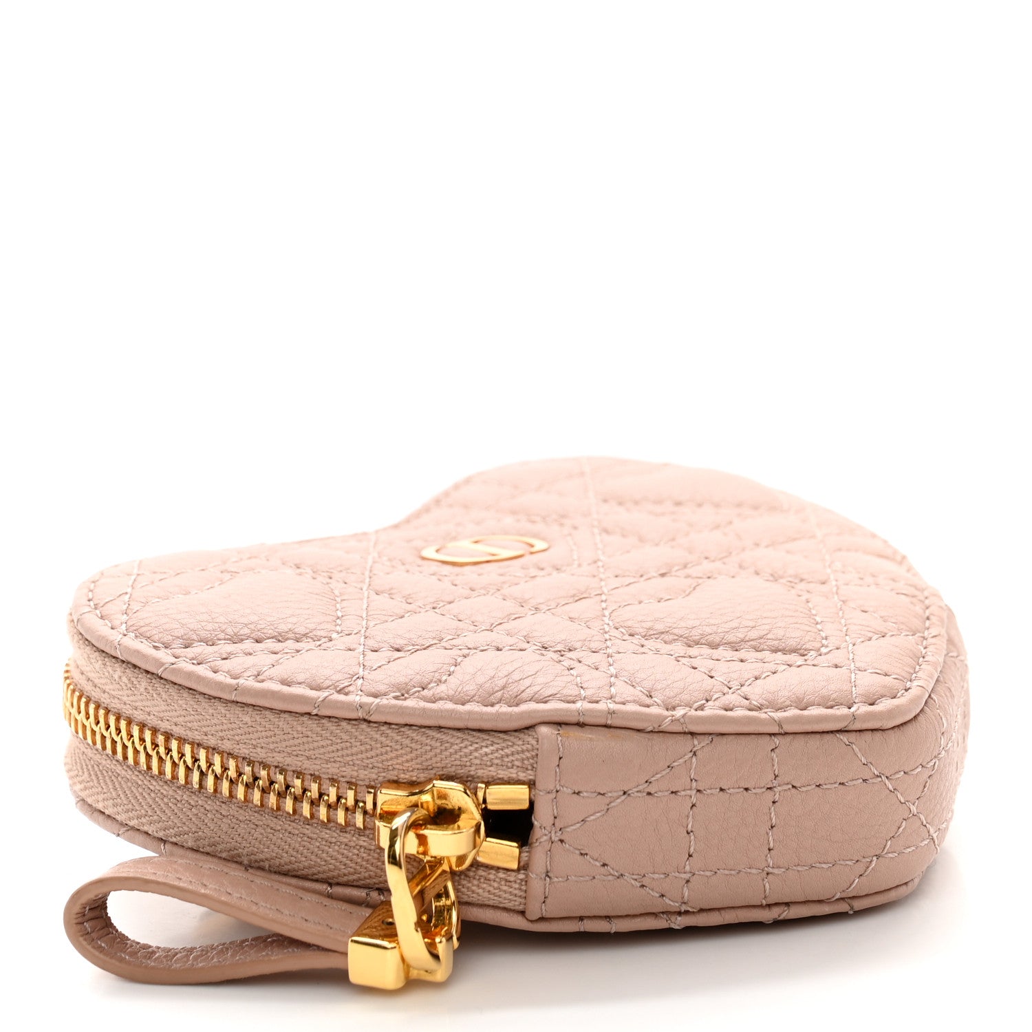Christian Dior Calfskin Cannage Dioramour Caro Heart Pouch With Chain Rose Des Vents