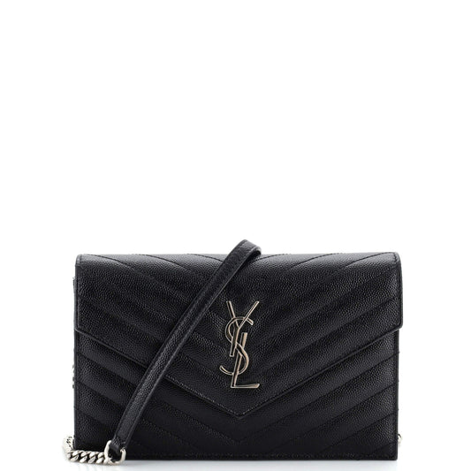 Saint Laurent Classic Monogram Wallet on Chain Matelasse Chevron Leather Small