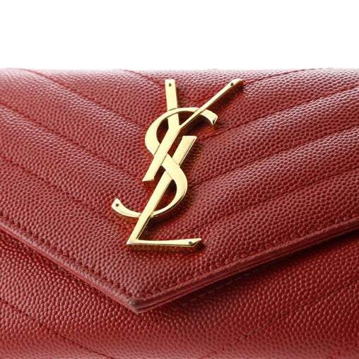 Saint Laurent Classic Monogram Flap Wallet Matelasse Chevron Leather Large