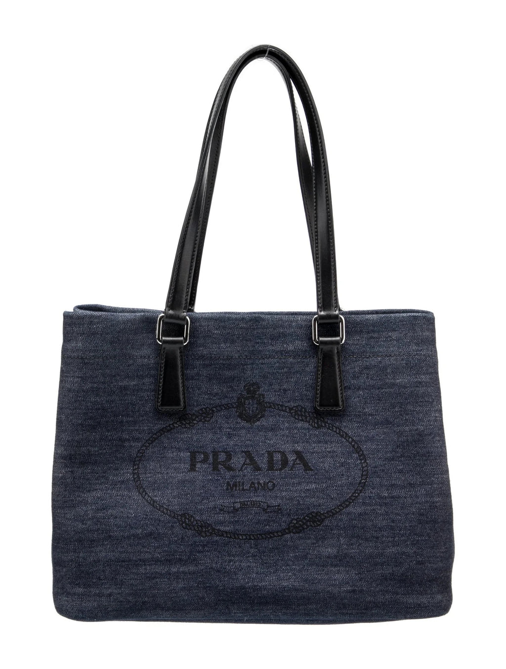 Prada Small Denim Canapa Logo Tote Prada ToteBlue LeatherGraphic