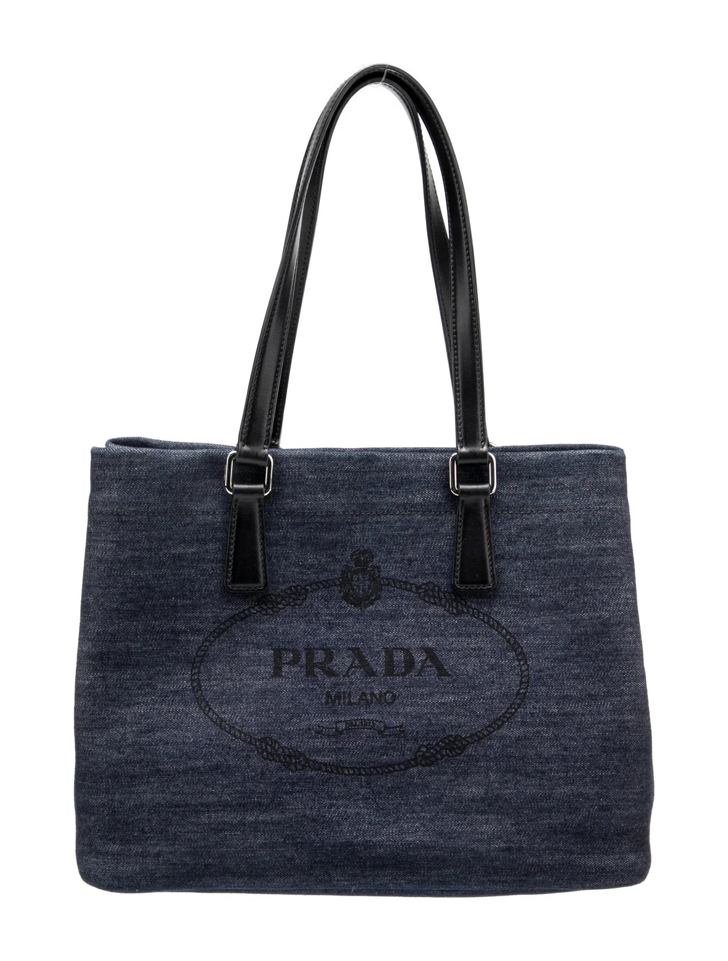 Prada Small Denim Canapa Logo Tote Prada ToteBlue LeatherGraphic