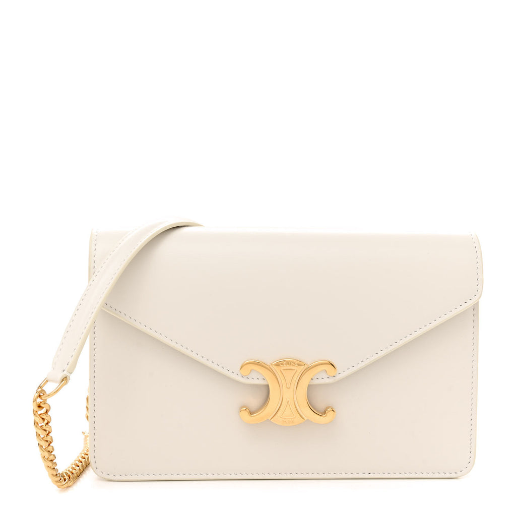 New Celine Shiny Calfskin Triomphe Margo Wallet on Chain White