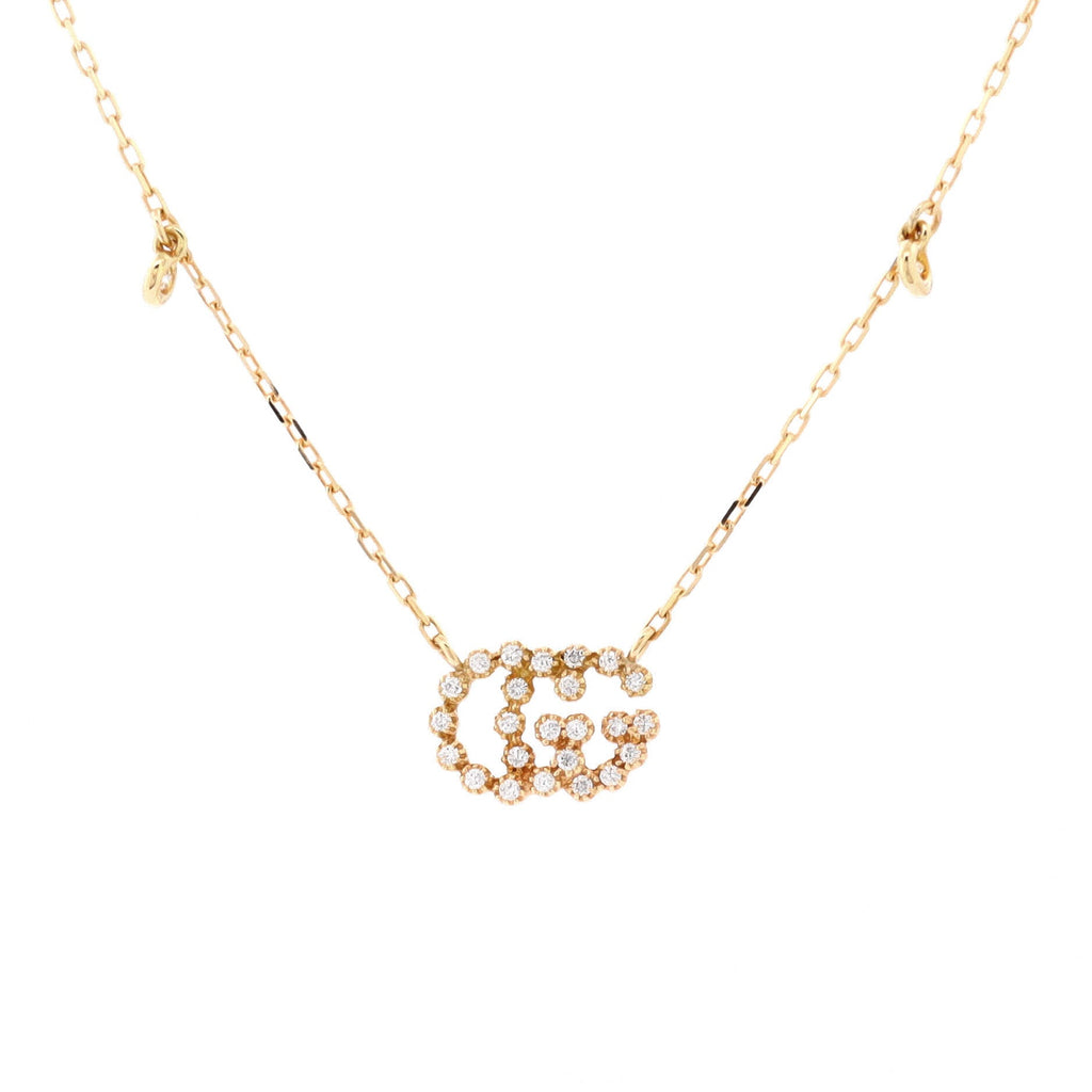 Gucci GG Running Station Necklace 18K Yellow Gold with Diamonds