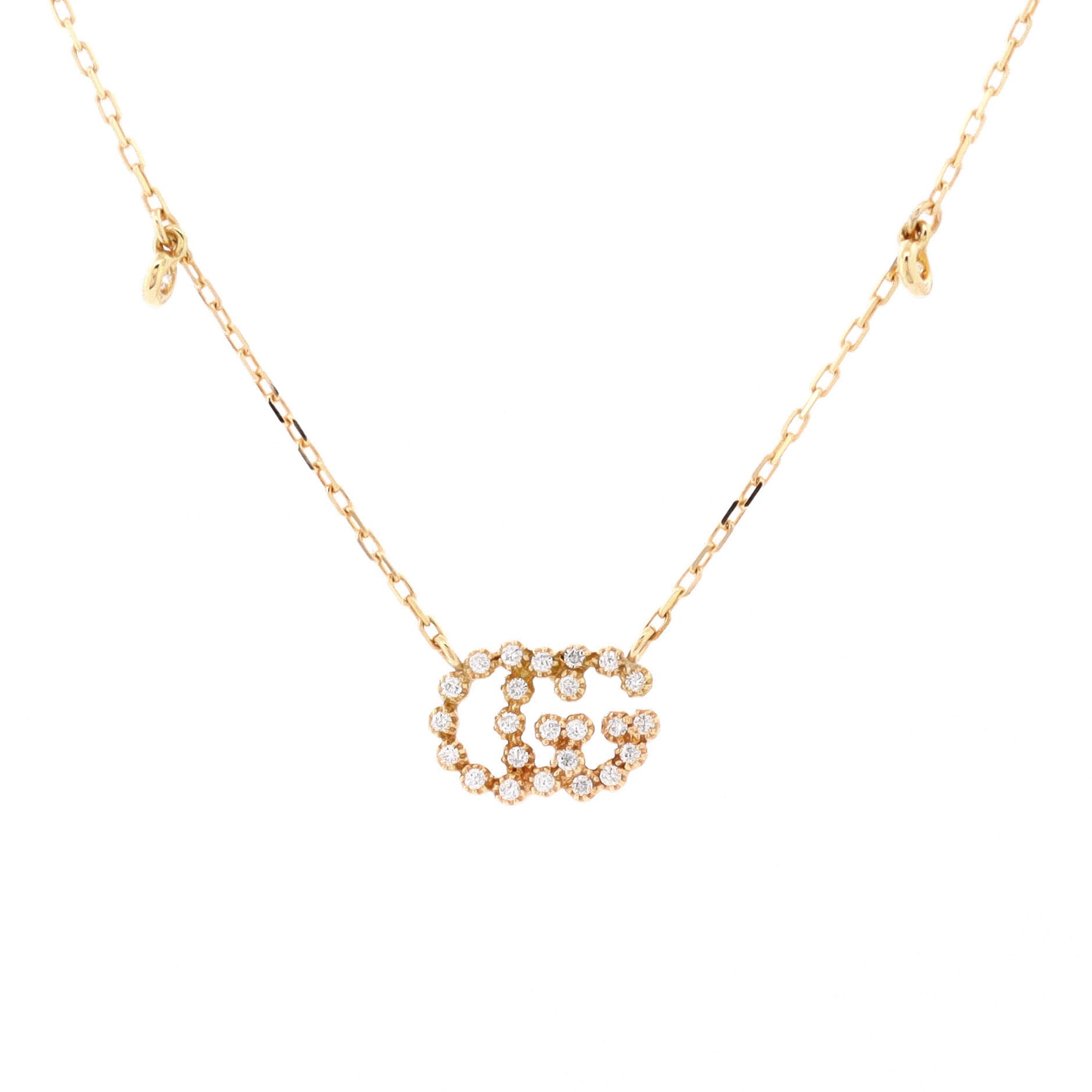 Gucci GG Running Station Necklace 18K Yellow Gold with Diamonds