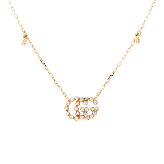 Gucci GG Running Station Necklace 18K Yellow Gold with Diamonds