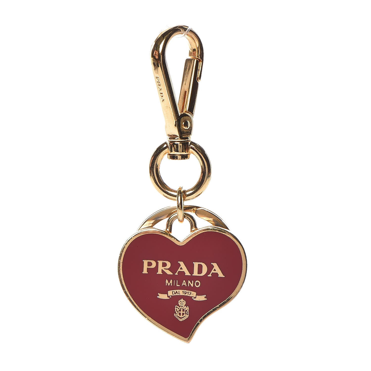 New Prada  Metal Logo Heart Keychain Red