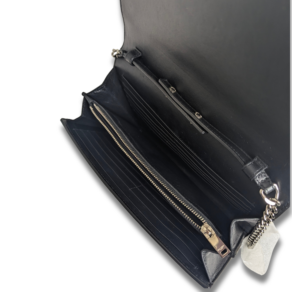 SAINT LAURENT Calfskin Crocodile Embossed Monogram Chain Wallet Black