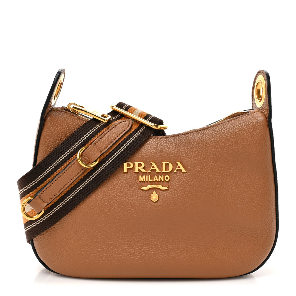 New Prada  Vitello Phenix Small Zippered Messenger Hobo Cammeo