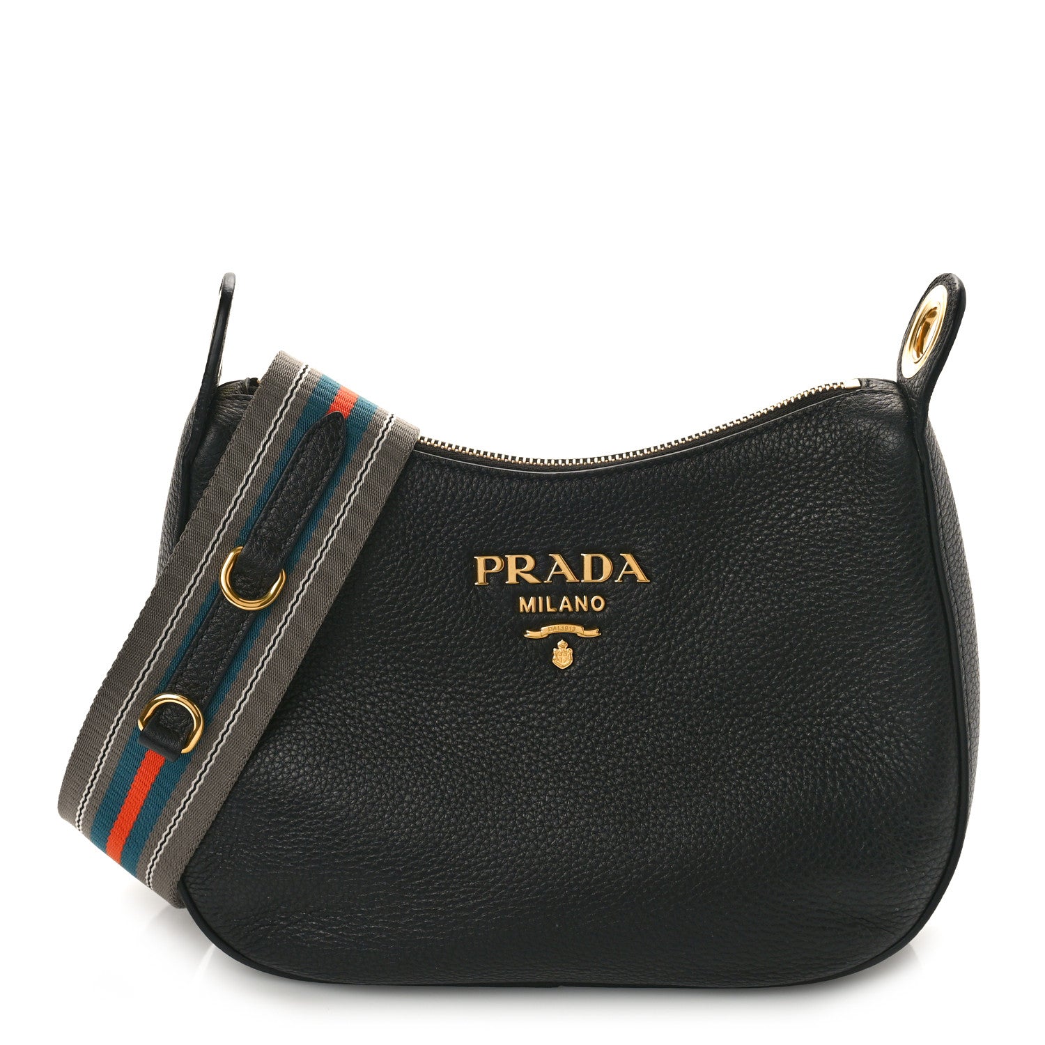 New Prada Striped Strap Zip Hobo Vitello Daino Medium