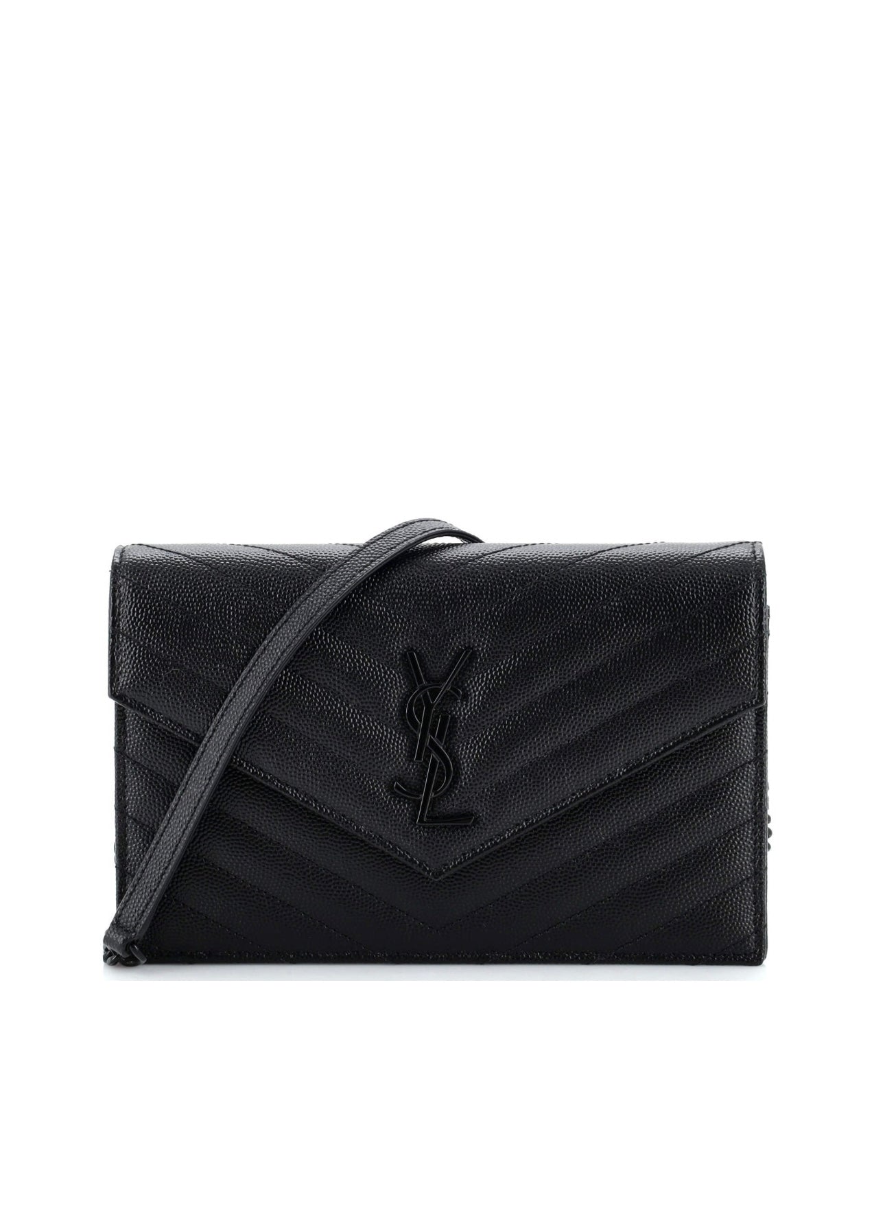 SAINT LAURENT Classic Monogram Wallet on Chain Matelasse Chevron Leather Small