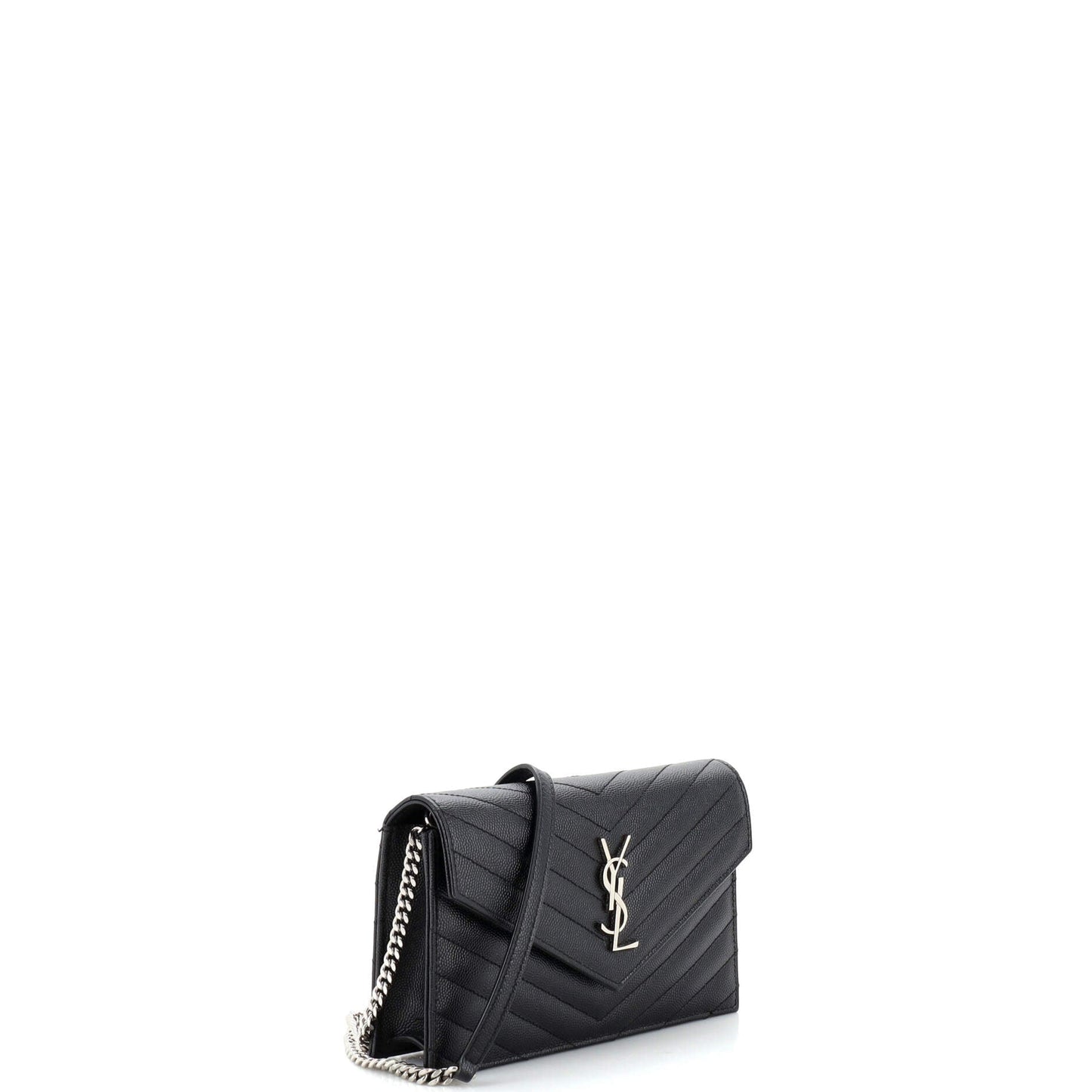 Saint Laurent Classic Monogram Wallet on Chain Matelasse Chevron Leather Small