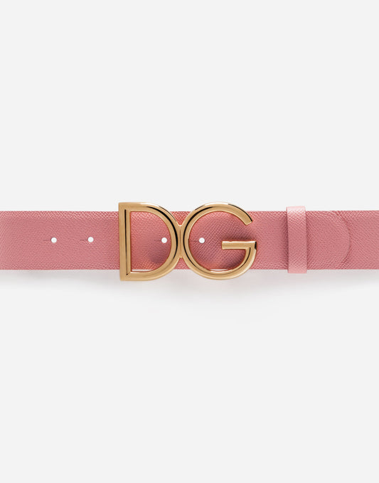 New Dolce & Gabbana Dauphine calfskin belt with DG logo