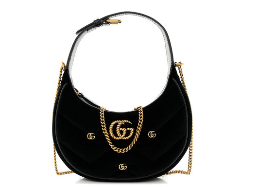 GUCCI  Velvet Matelasse Double G Studs Torchon GG Marmont Half Moon Hobo