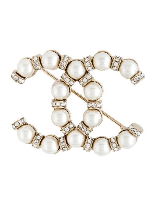 Chanel 2022 Faux Pearl & Strass CC Brooch