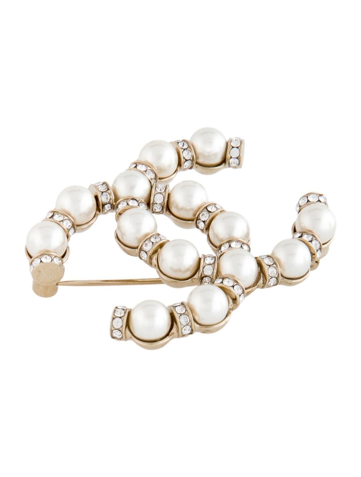Chanel 2022 Faux Pearl & Strass CC Brooch