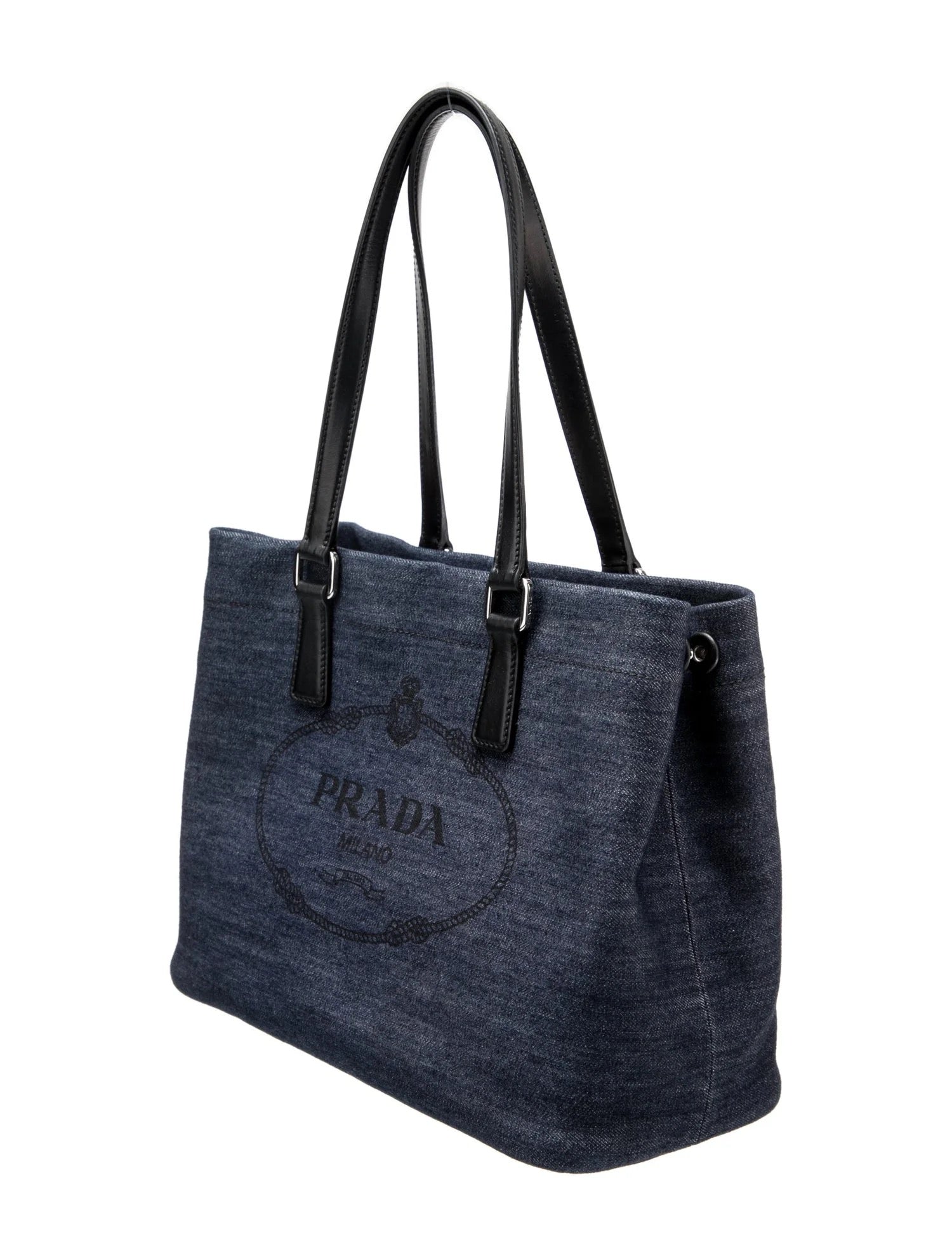 Prada Small Denim Canapa Logo Tote Prada ToteBlue LeatherGraphic