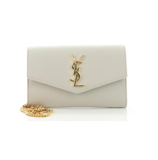 SAINT LAURENT  Grain De Poudre Monogram Uptown Chain Wallet Crema Soft