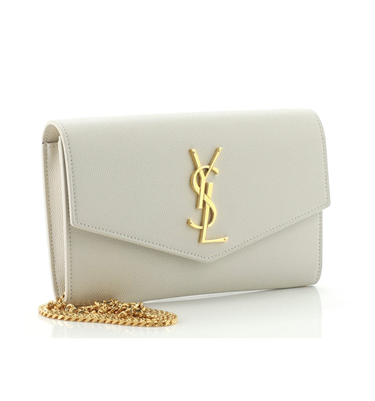 SAINT LAURENT  Grain De Poudre Monogram Uptown Chain Wallet Crema Soft
