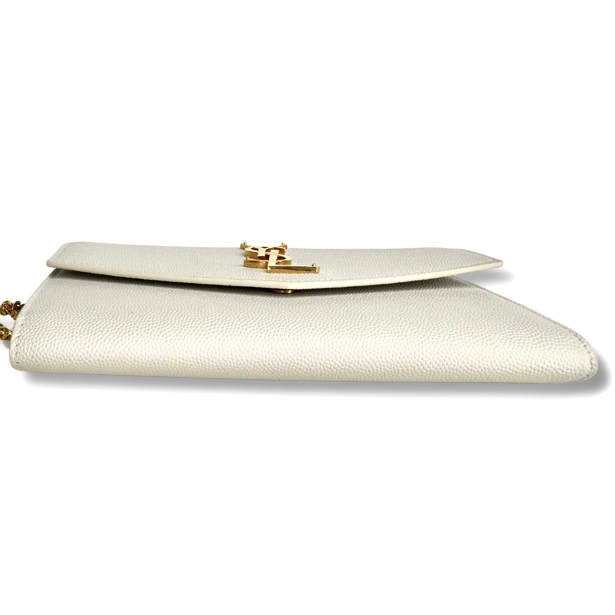 SAINT LAURENT  Grain De Poudre Monogram Uptown Chain Wallet Crema Soft